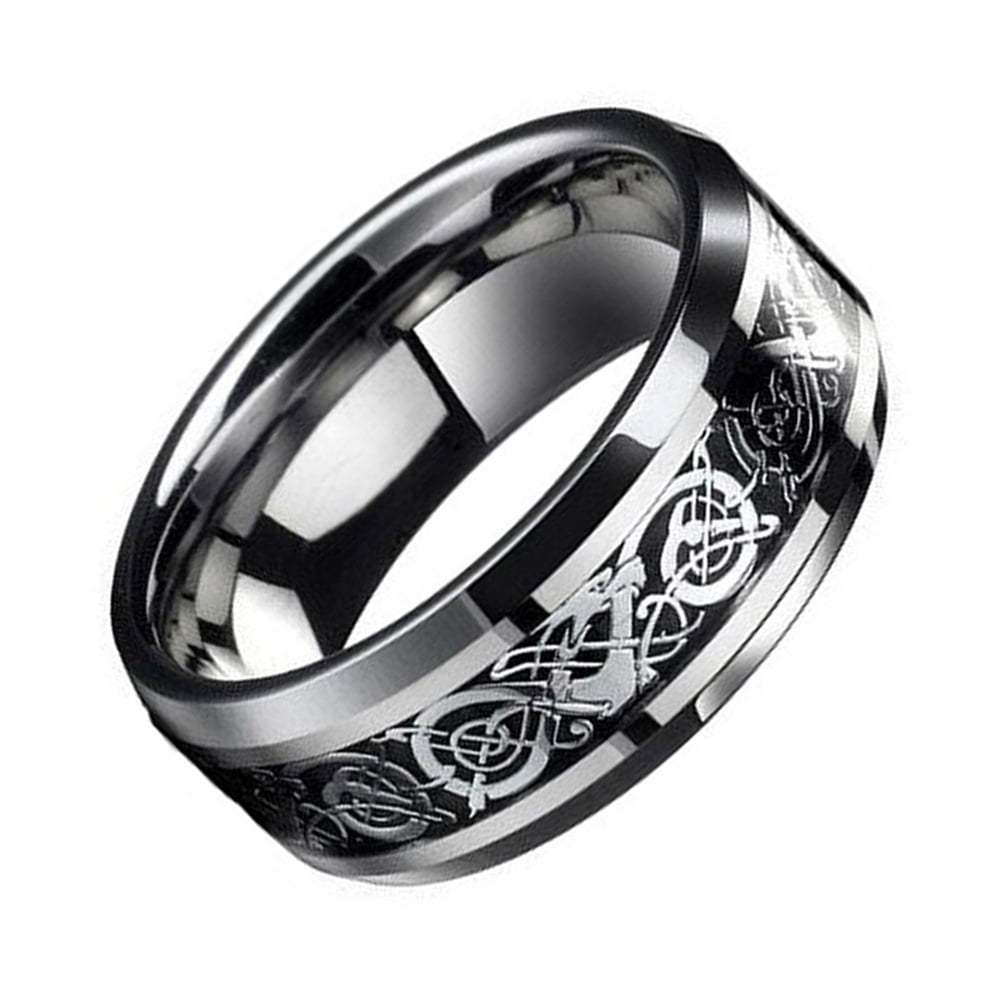 Men's Male Silver Celtic Dragon Titanium Stainless Steel Wedding Band Ring 