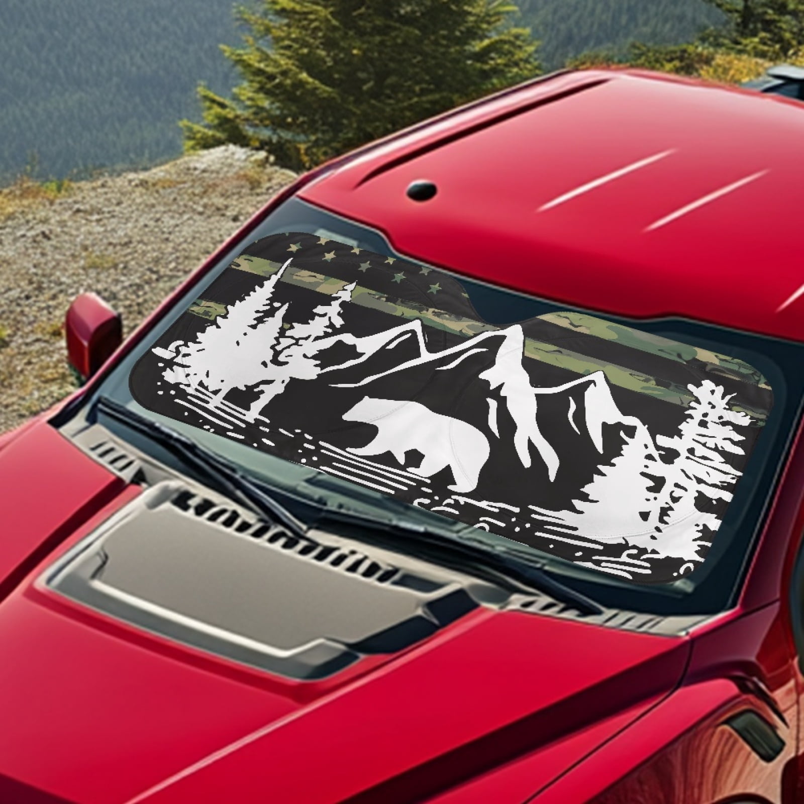 Jeiento Camouflage Peak Car Windshield Sun Shade Foldable Automotive Front Window Sunshade Protector Heat and UV Rays That Keeps Vehicle Cool Universal Vehicle Accessories