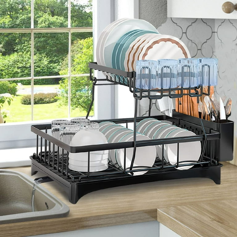 Werseon Dish Drying Rack for Kitchen Counter, 2 Tier Dish Racks Large Dish  Drainer with Utensils Holder, Large Dish Strainers,White 