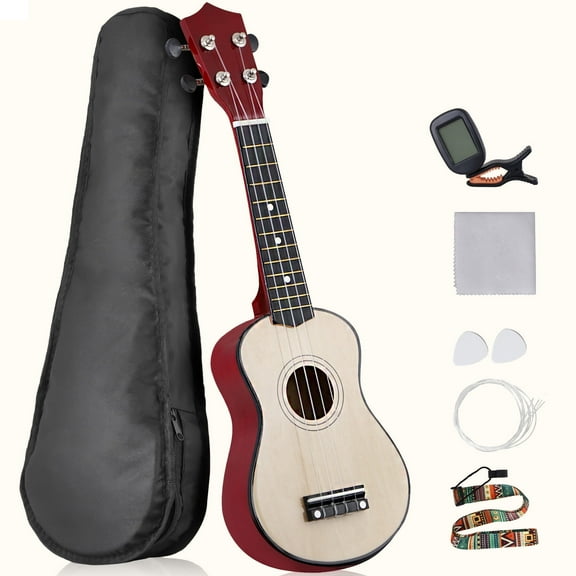 ZenSports 21-in Soprano Ukulele Kit Wood Kids Beginner Ukulele W/Gig Bag & Digital Tuner Strap & Nylon String, Natural