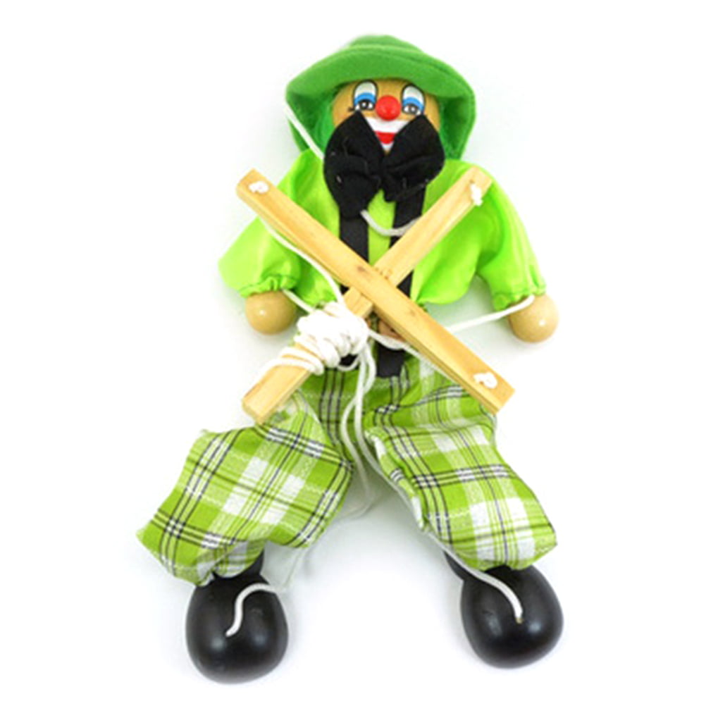 Funny Toy Pull String Puppet Clown Wooden Marionette Toy Joint Activity Doll 