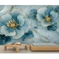 thumbnail image 2 of Modern Blue Flowers Custom Wallpaper Abstract Marble Wall Murals Living Room Bedroom Background Luxury Gold Foil Art 3D Wall Mural Home Decor 138"W x 100"H (Not Peel and Stick), 2 of 6