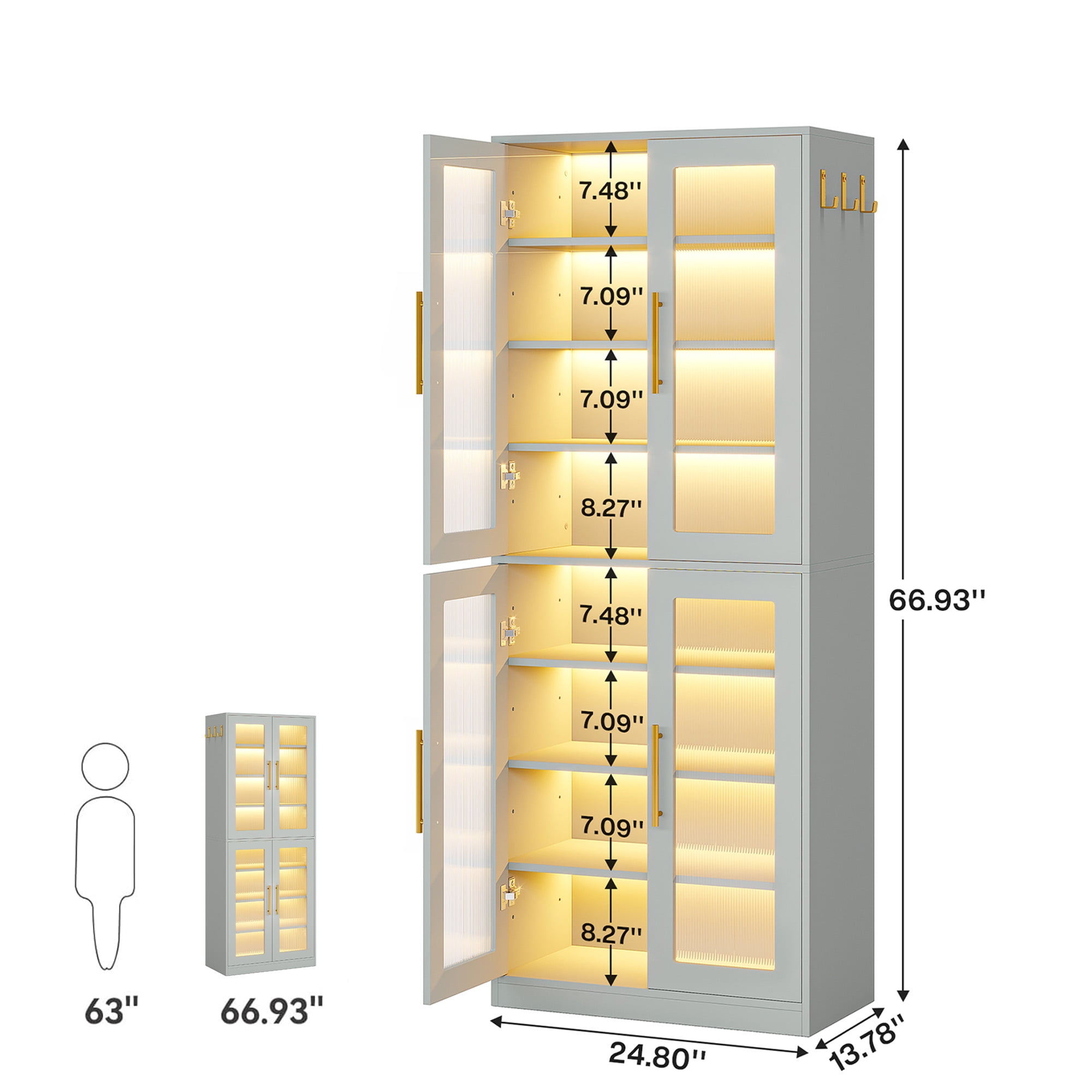 MAYEERTY Freestanding Shoe Cabinet with Acrylic Doors and LED Lights, Entryway Shoe Storage Organizer