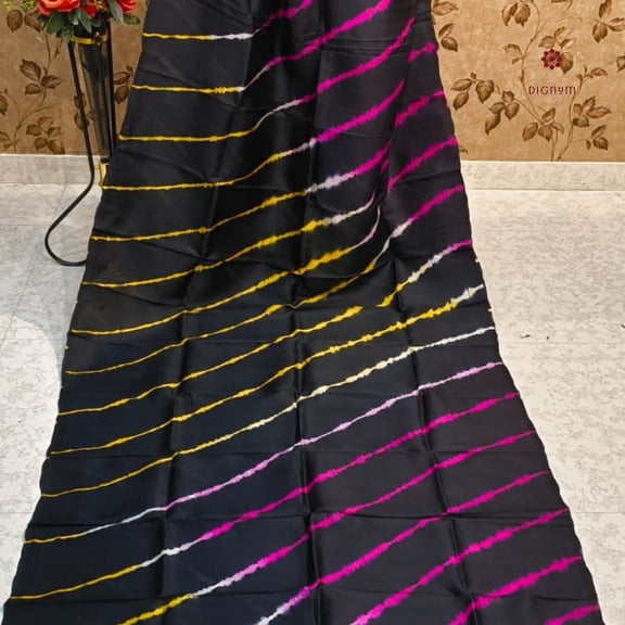 Black Striped Pure Silk Bandhani Shibori Saree