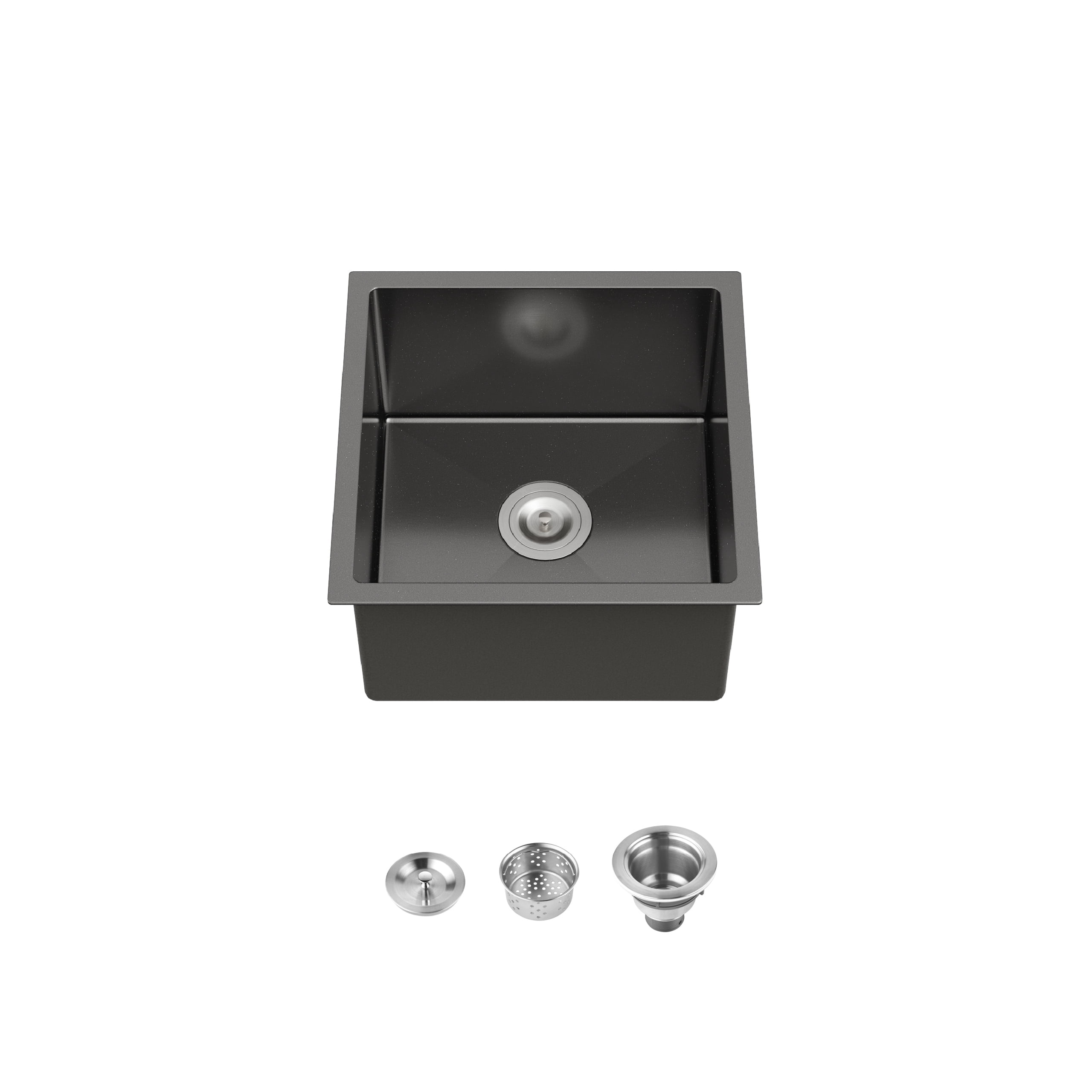 18 x 18 Inch Black Undermount Stainless Steel Kitchen Sink Single Bowl 16 Gauge with Drain And Hook