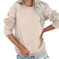 thumbnail image 6 of Pxiakgy Crewneck Sweatshirts Women Long Sleeve Crew Neck Sweatshirt Trendy Casual Pullover Tops Fall Winter Outfits 2025 Women's Casual Solid Color Round Neck Pocket Long Sleeve Top Sweatshirt Beige L, 6 of 7