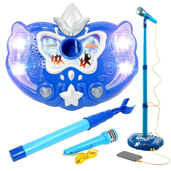 Kidplokio Music Karaoke Machine for Kids Microphone Lights Sounds MP3 Player, Blue, Boys Ages 3 