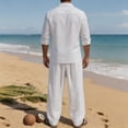 thumbnail image 5 of CONFREE Mens Linen 2 Peice Sets Casual Men's Summer Outfits Set Soft Buttons Shirts Pants Beach Vacation Outfits for Men, 5 of 9