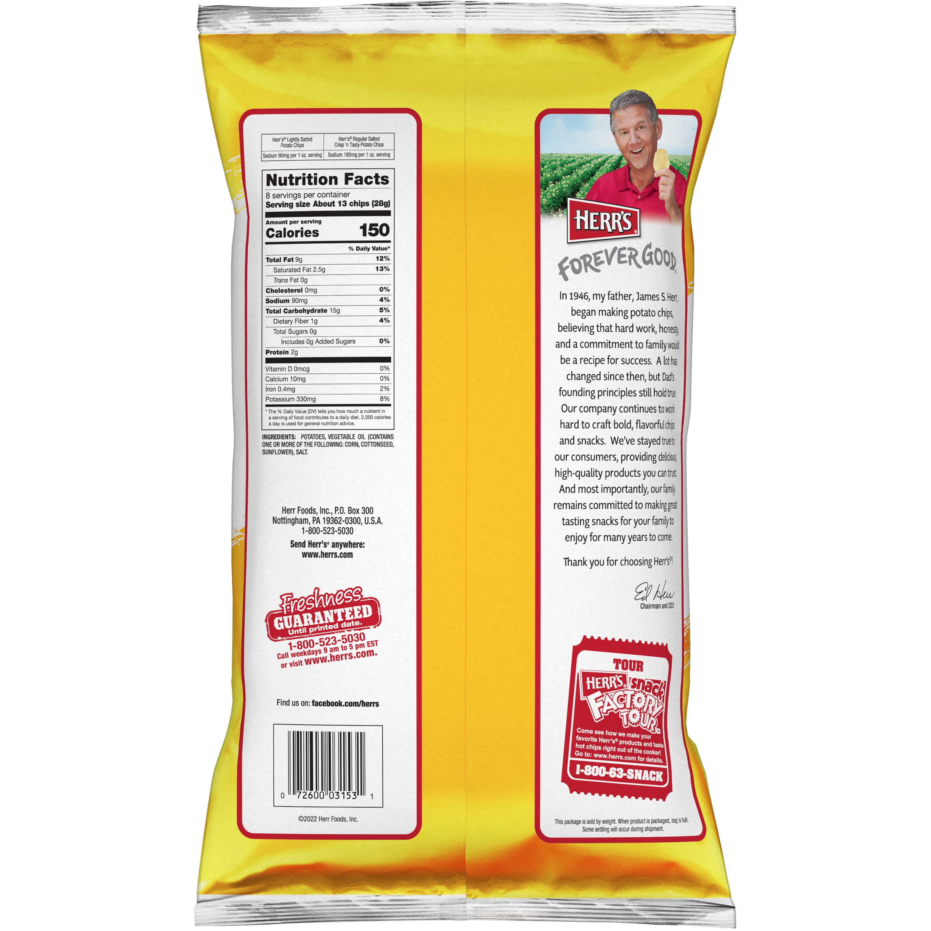(3 pack) Herr's Lightly Salted Potato Chips 8oz