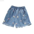 thumbnail image 2 of Liyamei Girls Embroidered Denim Shorts with Elastic Waist for Summer Size 2-8,Pink, 2 of 6