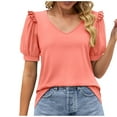 thumbnail image 1 of Birdeem Mode Femmes Été Col en V Uni Manches Courtes Aguichant Haut Blouse, 1 of 9
