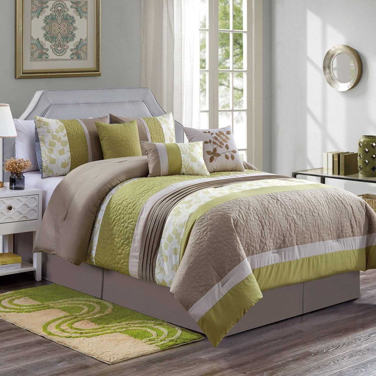 11 Piece Kinsey Green Taupe Bed In A Bag Set Walmart Com
