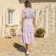 thumbnail image 5 of Gibobby Vestido Mujer Casual de Playa Verano Mujeres Casual Fashion vestido Floral imprimió Bohemia V cuello elegante Sexy vestido A Line manga corta Casual Mid(Morado,G), 5 of 5