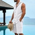 thumbnail image 6 of BLTIBY Mens Linen Set 2 Piece Summer Beach Outfits Sleeveless Button Down Hoodies and Drawstring Shorts Matching Vacation Sets with Pockets White L, 6 of 8