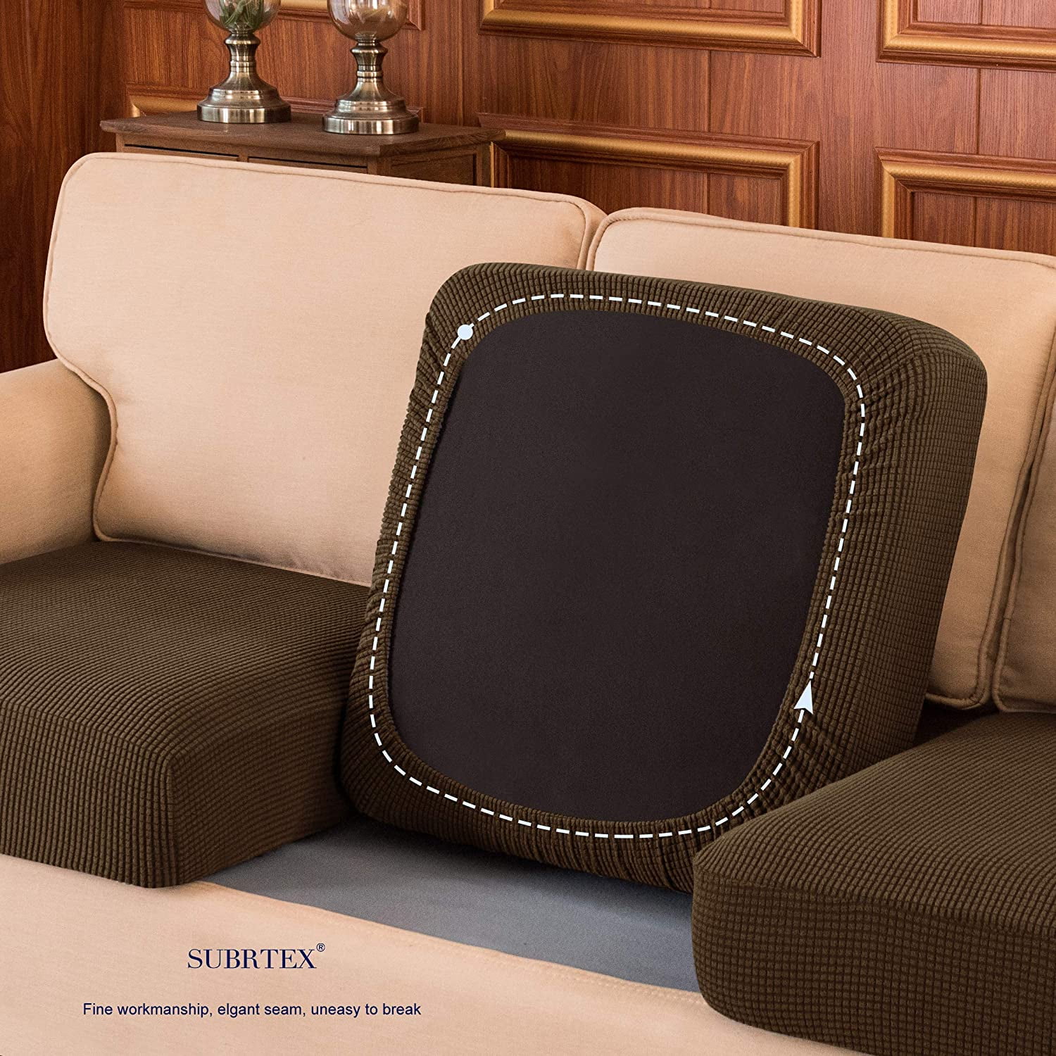 Subrtex Cushion Covers Separate Seat Stretch Textured Grid (2PCS, Coffee)
