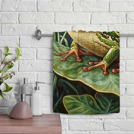 ZFLMY Frog Leafy Plant Hand Towel 100% Polyester Funny Kitchen Towels for Bathroom Hotel Gym and Spa 29.5x13.8 Inches 29.5x13.8in