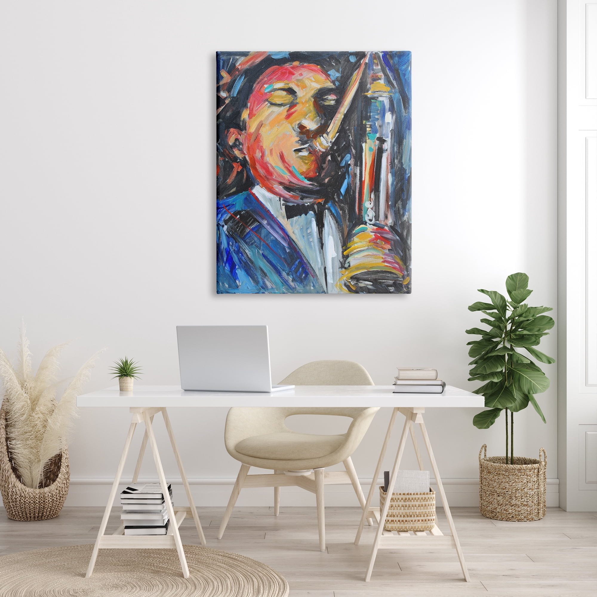 Stupell Industries Expressive Jazz Saxophone Contemporary Musician Portrait Beauty & Fashion Painting Gallery Wrapped Canvas Print Wall Art, 36 x 48