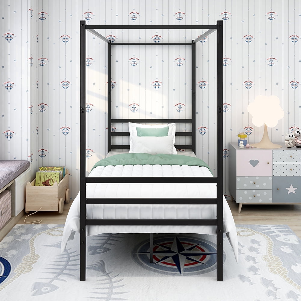 Private Jungle Metal Canopy Bed Frame, Platform Bed Frame Modern Design Heavy Steel Slat Support Private Jungle Metal Canopy Bed Frame, Platform Bed Frame Modern Design Heavy Steel Slat Support