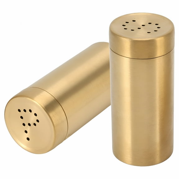 ACDANC 2Pcs Salt and Pepper Seasoning Bottle Gold Spice Jar Stainless Steel Rustproof Screw Open Top Shaker Bottle for Salt Sugar Pepper - Gold