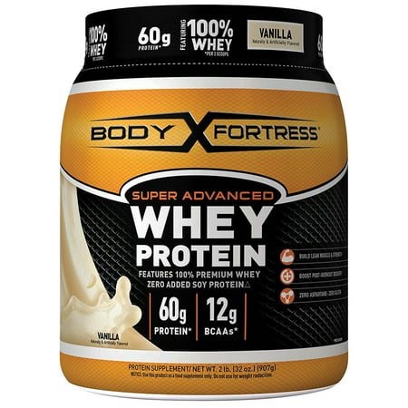 Body Fortress Super Advanced Whey Protein Powder, Vanilla, 60g Protein, 2