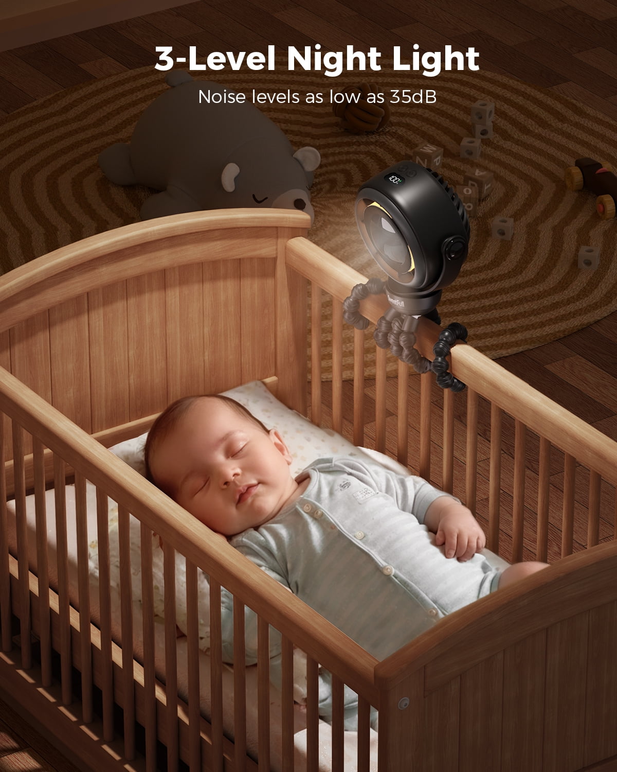 SWEETFULL Baby Stroller Fan, 4000mAh Rechargeable 4-Speed Quiet with LED Display & Night Light, Mini Portable 360° Safe Clip on Fan for Car Seat, Crib, Travel