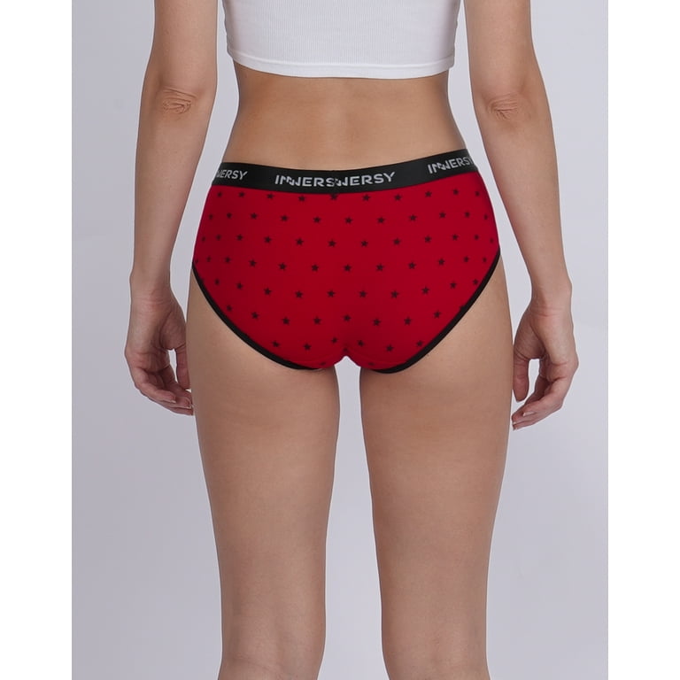 INNERSY Womens Underwear Cotton Panties Hipster Sport Underwear Wide  Waistband 6-Pack(M,Red Glow) 
