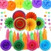 Auihiay 32 Pieces Fiesta Party Decoration Include Paper Fans, Tissue Paper Pom Poms, Circle Dot Garland and Tissue Paper Tassel for Birthday Parties, Wedding Dcor, Fiesta or Mexican Party