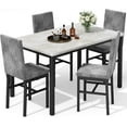 thumbnail image 5 of MIERES Dining Table Set for 4, Modern 5 Piece Dining Table Set, Faux Marble Kitchen Table and 4 Velvet Upholstered Chairs for Apartments, Dining Rooms, Small Spaces, Beige/Gray, 5 of 9