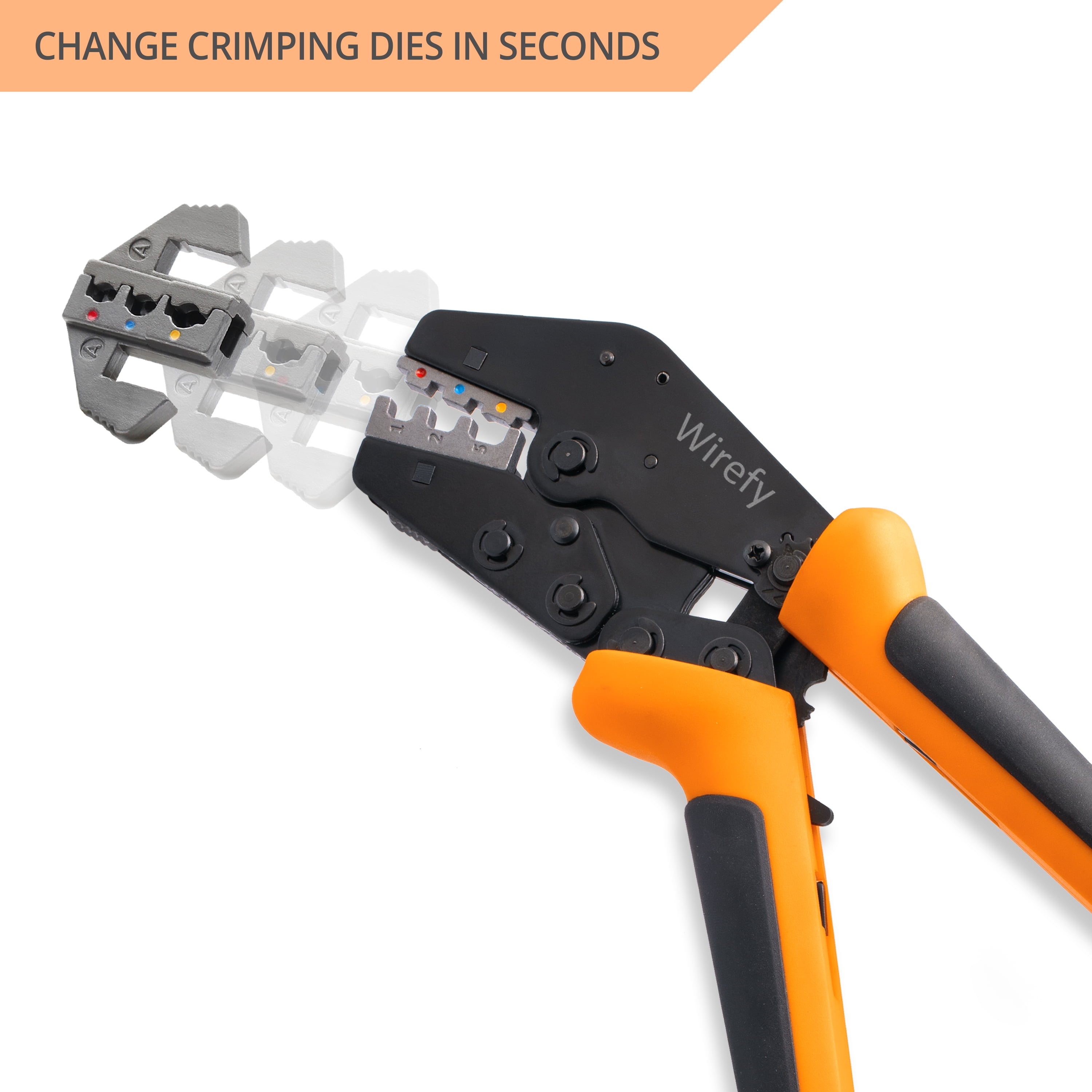 Wirefy High Leverage Wire Crimping Tool, Non-Insulated Nylon Connectors, 9", Set of 11