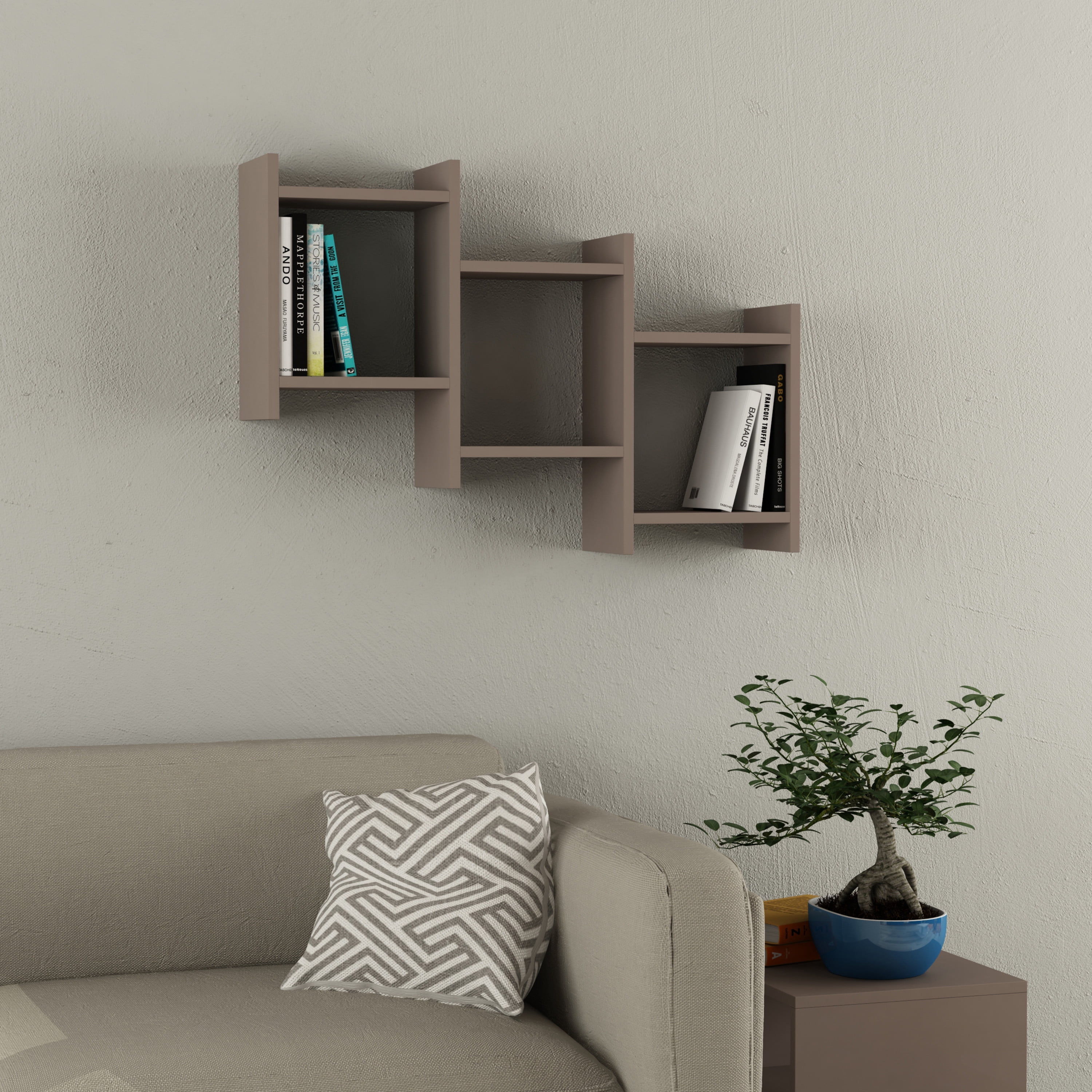 Ada Home Decor Furniture 35.83" 2 Tier Light Mocha Wilwood Modern Wall Shelf