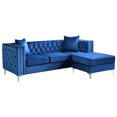 thumbnail image 2 of Modern Sofa Chaise Blue - Velvet Tufted Living Room Couch with Chrome Legs & Pocket Coil Seating - 87", 2 of 9