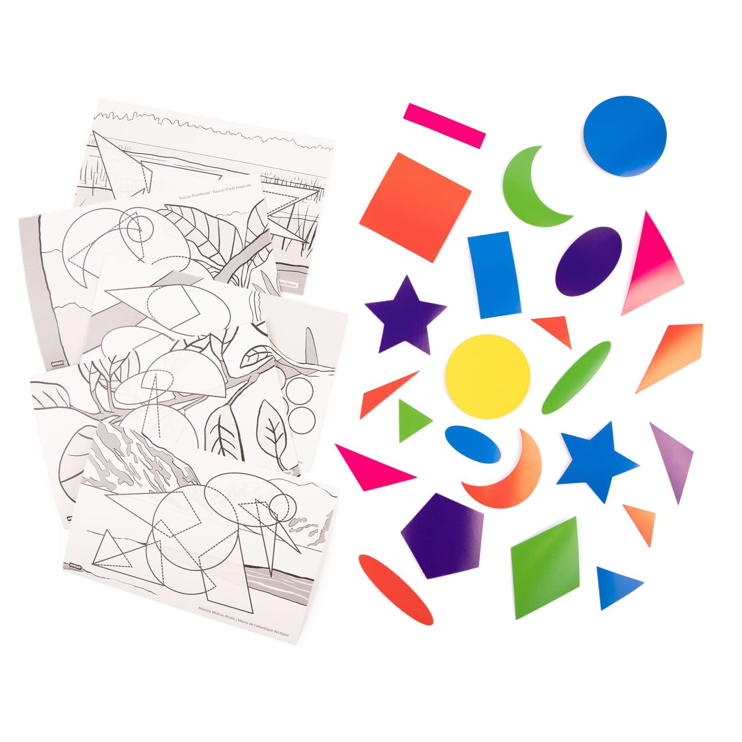 Roylco Steam Geo Creatures - STEM Learning Kit with 348 Geometric Cardstock Shapes & 16 Habitat Cards - Problem Solving Art Activity for Ages 6+ Kids