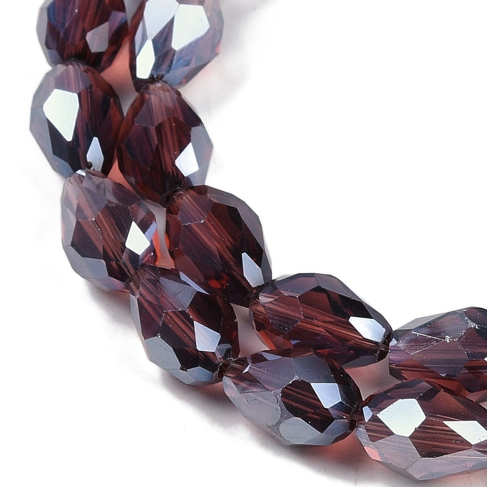 Transparent Electroplate Glass Beads Strands AB Color Plated Faceted Teardrop Sienna 11.5x8mm Hole: 1.2mm about 55~57pcs/strand 25.59''(65cm)