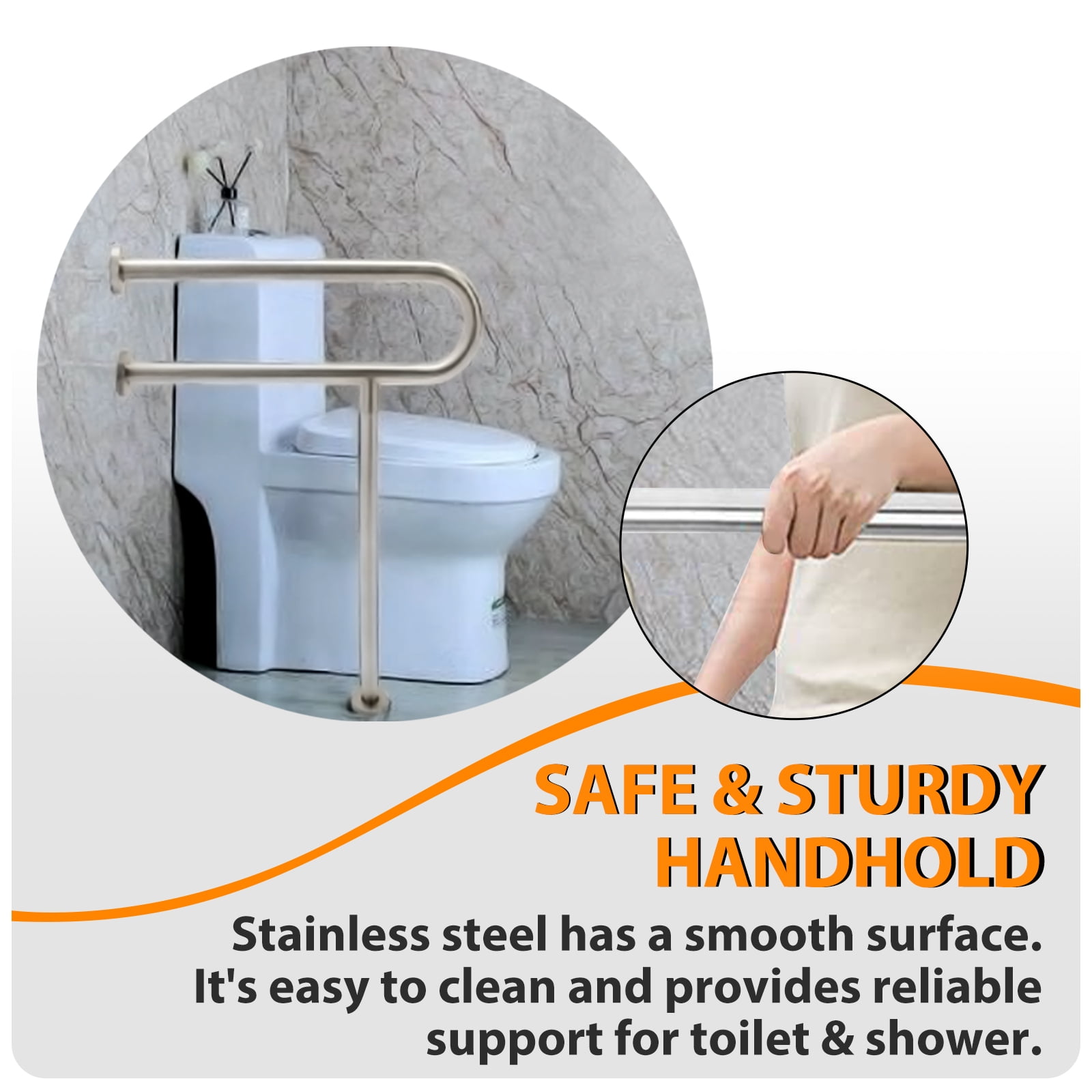 HECASA 24" Grab Bars Toilet Bathtub Handrail 304 Handicap Rails Bathroom Safety Wall Mount Floor Support Assist Bar on Slip Hand Grips for Disabled Elderly Handicapped Pregnant Woman