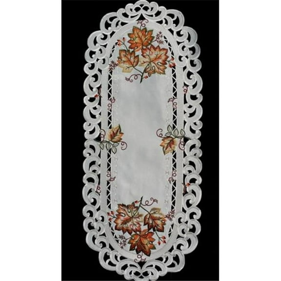 H9036-E Maple Leaf Branch Oval Runner, 14 x 28 in.