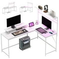 thumbnail image 2 of HOMCOM 61.6" L Shaped Desk with Power Outlets & LED Lights, Convertible Computer Desk with Monitor Stand and Computer Shelf for Home Office, White, 2 of 9