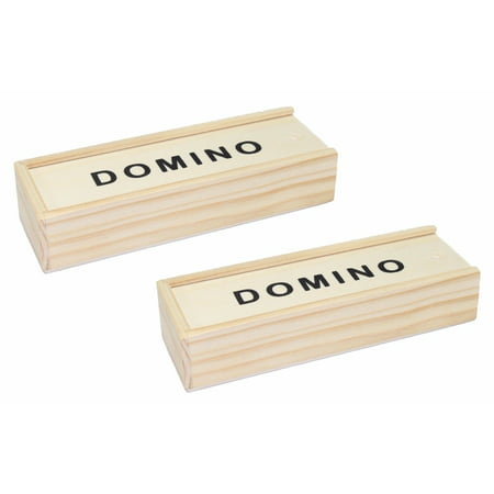 Set of 2 Wooden Box Double Six 28 Domino Tiles Sets Portable Family Game