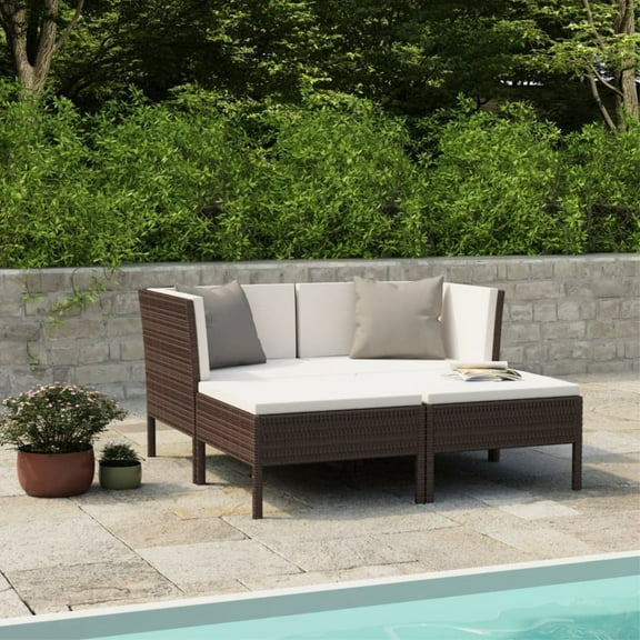 vidaXL 4 Piece Patio Lounge Set with Cushions Poly Rattan Brown