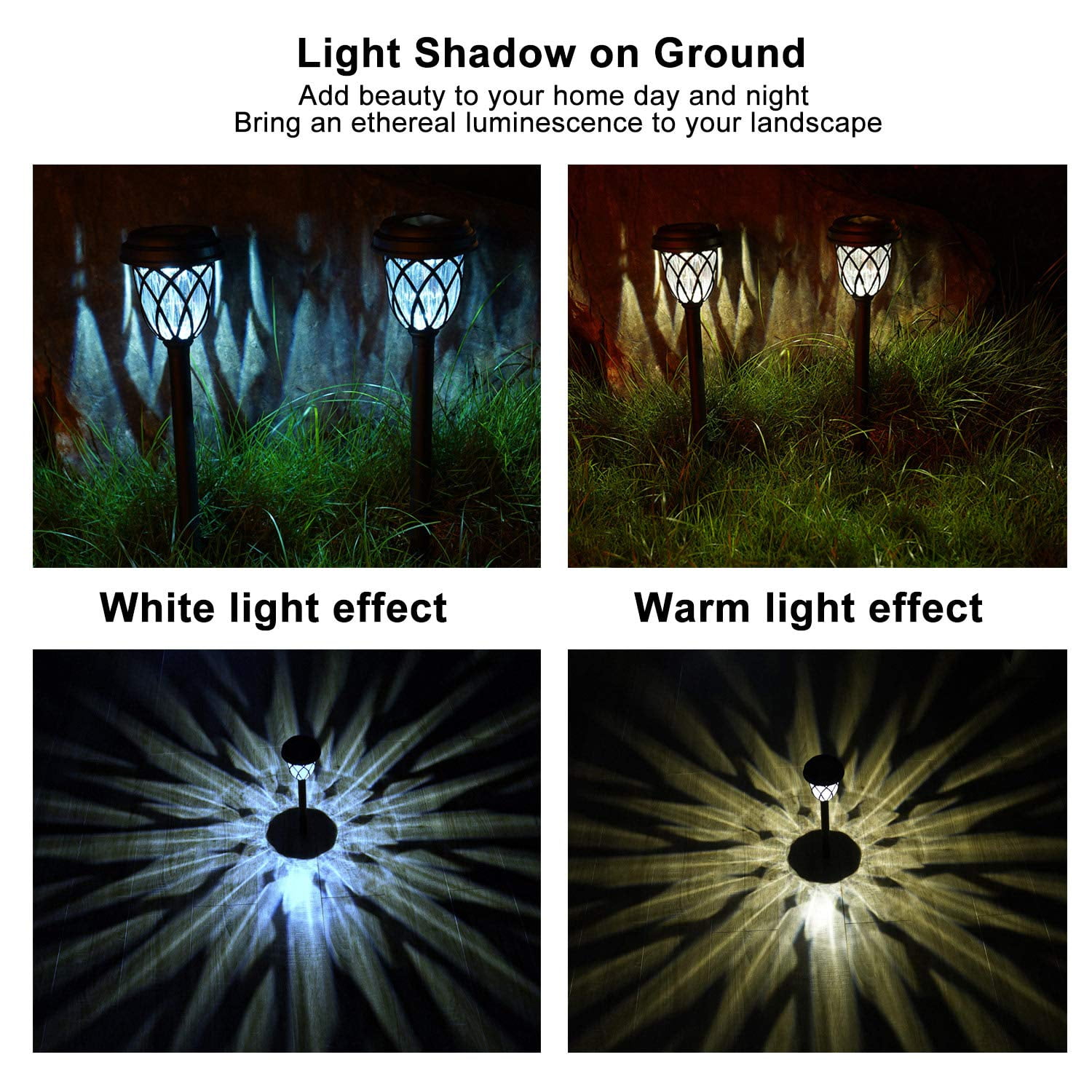 ExcMark 10 Packs Solar Lights Outdoor Garden Pathway Solar Powered Yard Lights for Walkway Sidewalk Driveway. (Black, Warm White)
