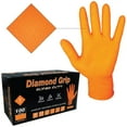thumbnail image 2 of Heavy Duty 8-mil Industrial Orange Nitrile Gloves with Raised Diamond Texture - Box of 100 - Latex Free, Powder Free Size: Medium, 2 of 8