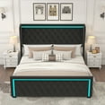 thumbnail image 2 of Miekor Furniture King Platform Bed Frame With High headboard, Velvet Upholstered Bed with Deep Tufted Buttons, Adjustable Colorful LED Light Decorative Headboard, Wide Wingbacks, Black 26413, 2 of 9