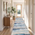 thumbnail image 1 of Western Coastal Beach Wave Pattern Kitchen Runner Rug - Washable Indoor Modern Abstract Low Pile Carpet for Beach House, Hallway, Entryway, Laundry, Vacation Rentals, Non-Slip Backing 3x12 Blue, 1 of 8