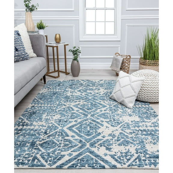 Rugs America GA20A Ocean Froth Abstract Vintage Blue Area Rug, 5’0”x7’0” Ideal for Living Room, Bedroom, Dining Room and More