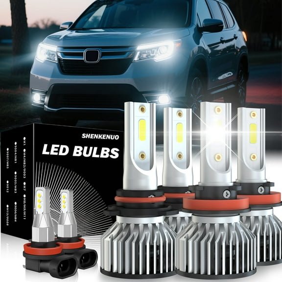 For 2006-2018 Honda Pilot LED Headlight Bulbs 9005 H11 High/Low Beam H11 H8 Fog Light 6000k 500% Brighter than Halogen 6pcs
