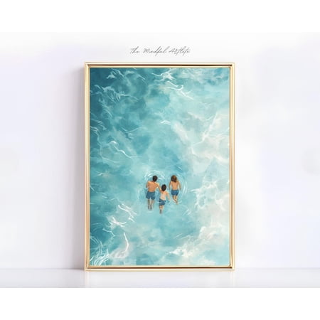Ocean Swimming Aerial Sea Retro Seascape Summer Nautical Print V3, Unframed Paper Print Size 8x12