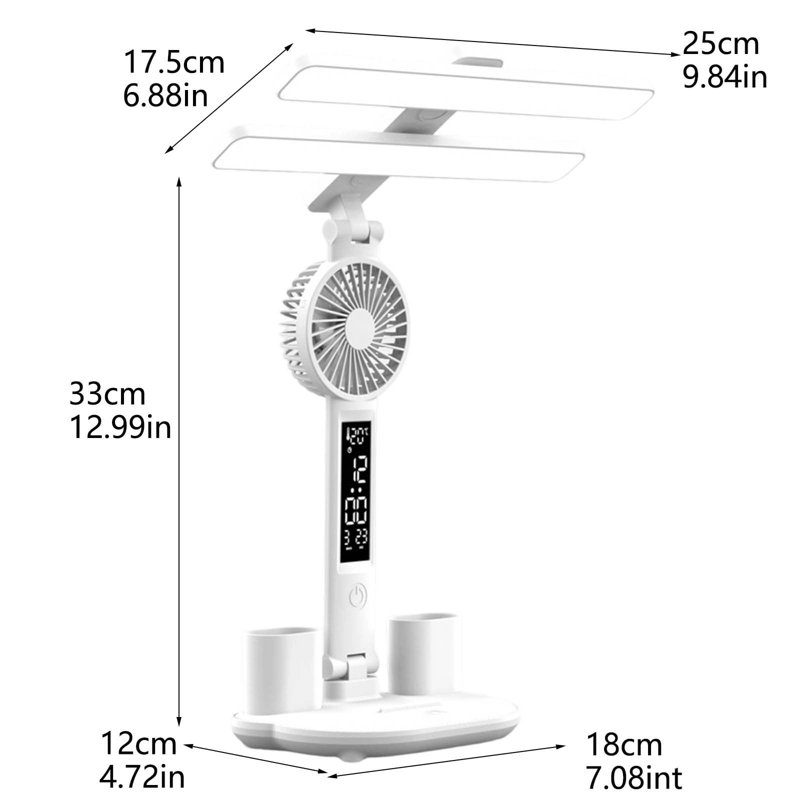 2026 LED Desk Lamp with Clock & Fan - 12.6-Inch Adjustable Eye-Protecting Light for College Dorm/Bedroom