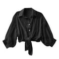 thumbnail image 2 of BLTIBY Long Sleeve Shirts for Women Solid Color Lapel Button Top Fashion Casual Lightweight Blouse Black S, 2 of 6