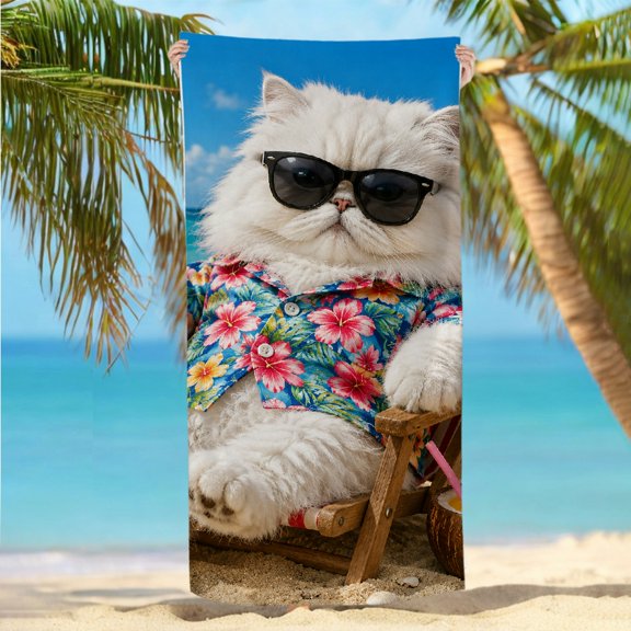 RKSupls Persian Cat Beach Chair Hawaiian Shirt  Quickly Absorb Moisture Beach Towel - Ultra-Soft Microfiber Machine Washable, Ideal for Bathroom beach yoga