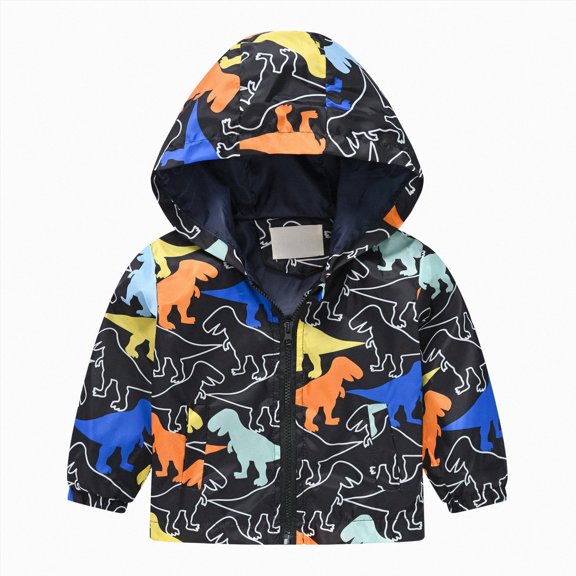 Gubotare Toddler Baby Casual Printed Windbreaker Lightweight Zipper Hoodie Coat Casual Jacket 1-5T (Black, 7-8 Years)
