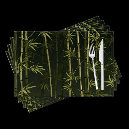 

BaHomeck placemats Set of 4 Bamboo Forest With Green Bamboo Leaves Cotton Linen rectangle Placemats for Kitchen Dining Table Indoor Outdoor 18*12inch